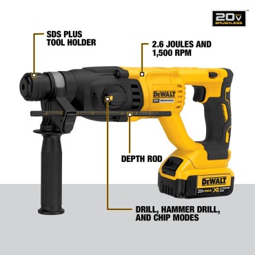 DEWALT 20V MAX* 1" SDS PLUS D-Handle Rotary Hammer Kit DCH133M2