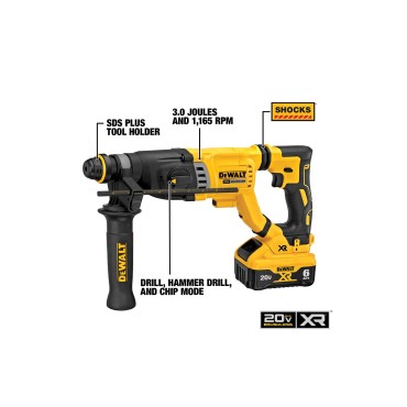 DEWALT 20V MAX* 1-1/8" SDS PLUS D-Handle Rotary Hammer Kit DCH263R2