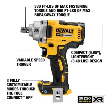 DEWALT 20V Max Variable Speed 1/2" Impact Wrench with Detent Pin Anvil (Tool Only)