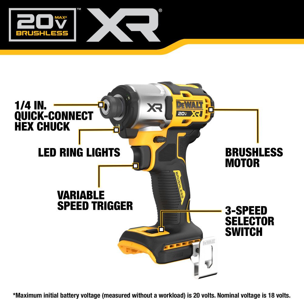 DEWALT 20V MAX* XR 3-Speed Impact 1/4 in. Driver DCF845B
