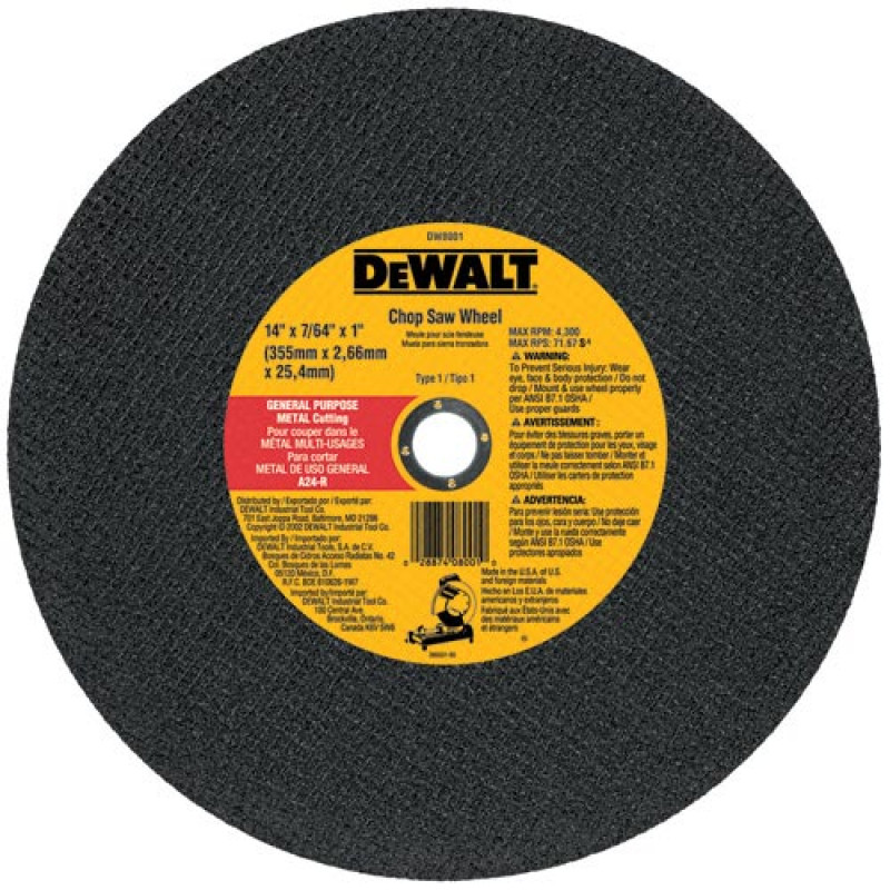 DEWALT 14" x 7/64" x 1" General Purpose Chop Saw Wheel