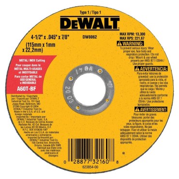 DEWALT 4-1/2" x .045" x 7/8" Metal Thin Cut-Off Wheel 20 Count