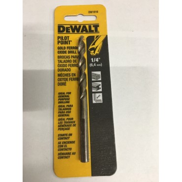 DeWALT DW1916 Pilot Point Gold Ferrous Oxide Drill Bit 1/4"