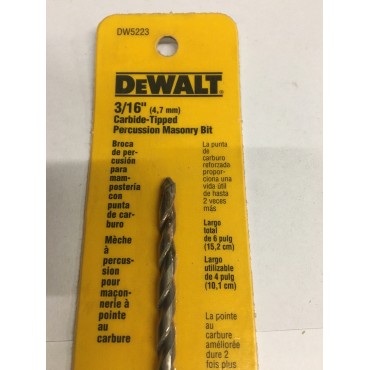 DeWALT DW5223 3/16" Carbide Tip Percussion Masonry Bit