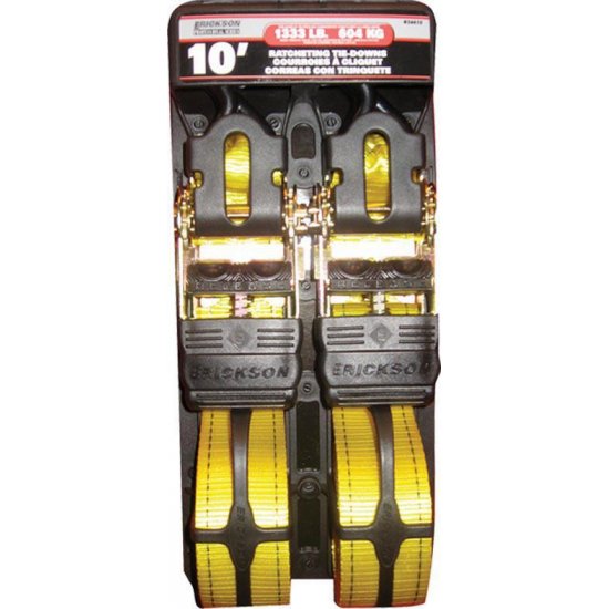 Pack of 2 Erickson 34410 Pro Series Yellow 2 x 10 Rubber Handle Ratcheting Tie-Down Strap, 