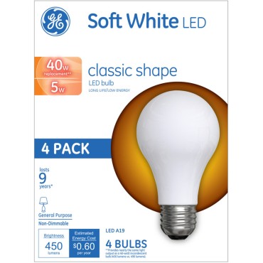 GE Consumer Products 99176 4PK LED 5W A19 SW BULB