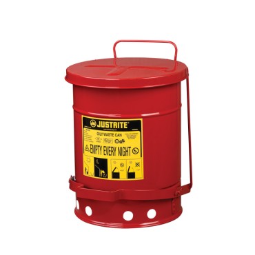 Justrite Oily Waste Can, 6 Gallon, Foot-operated Self-closing Cover, Red.