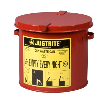 Justrite Oily Waste Countertop Can Accepts Small Wipes And Swabs, 2 Gallon, Red.