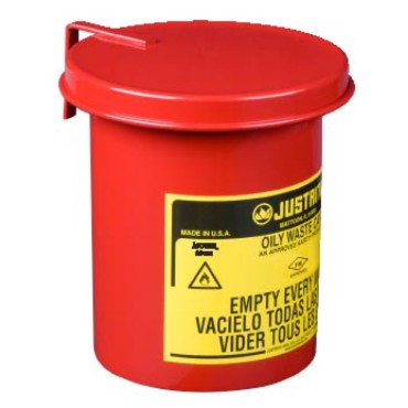 Justrite Oily Waste Mini Benchtop Can For Long Cotton-tip Applicators, .45 Gallon, Soundgard™ Cover, Red.