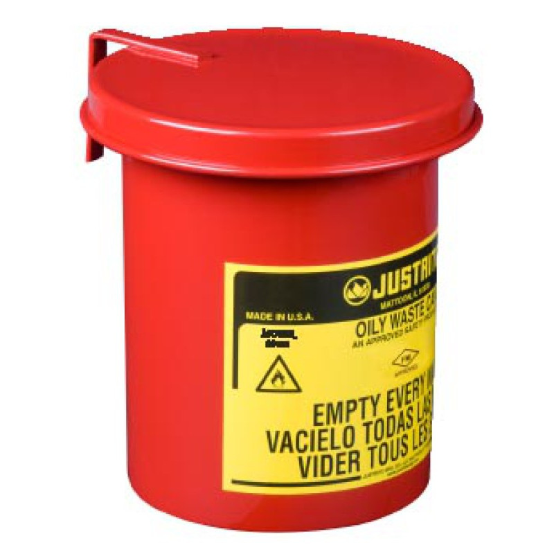 Justrite Oily Waste Mini Benchtop Can For Long Cotton-tip Applicators, .45 Gallon, Soundgard™ Cover, Red.
