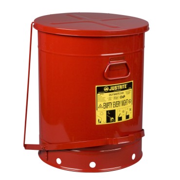 Justrite Oily Waste Can, 21 Gallon, Foot-operated Self-closing Cover, Red.