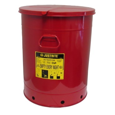 Justrite Oily Waste Can, 21 Gallon, Hand-operated Cover, Red.