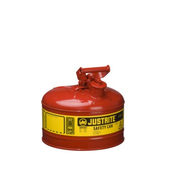Justrite Type I Steel Safety Can For Flammables, 2.5 Gallon, S/s Flame Arrester, Self-close Lid, Red.