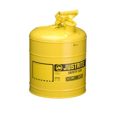 Justrite Type I Steel Safety Can For Flammables, 5 Gallon, S/s Flame Arrester, Self-close Lid, Yellow.