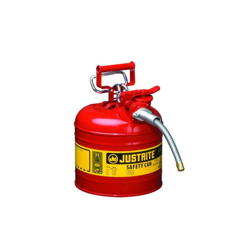 Justrite Type Ii Accuflow™ Steel Safety Can For Flammables, 2 Gal., S/s Flame Arrester, 5/8