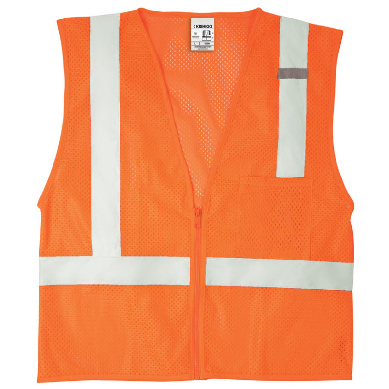 Kishigo 1090 Single Pocket Zipper Mesh Vest [Orange]