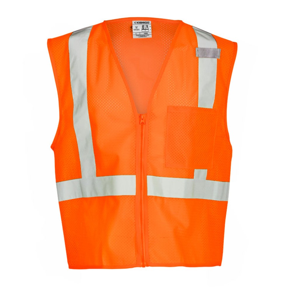 Kishigo 1089 Single Pocket Zipper Mesh Vest [Orange]