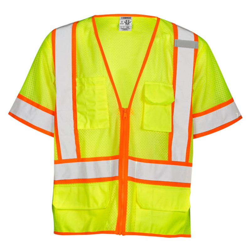 Kishigo 1242 6 Pocket Contrast Mesh Vest - Lime