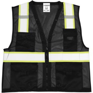 Kishigo B100 Enhanced Visibility Multi Pocket Mesh Vest [Black]