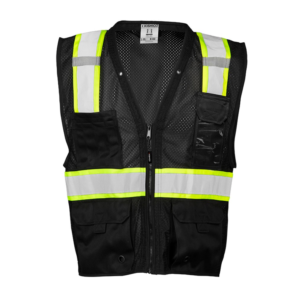 Kishigo B100 Enhanced Visibility Multi Pocket Mesh Vest [Black]