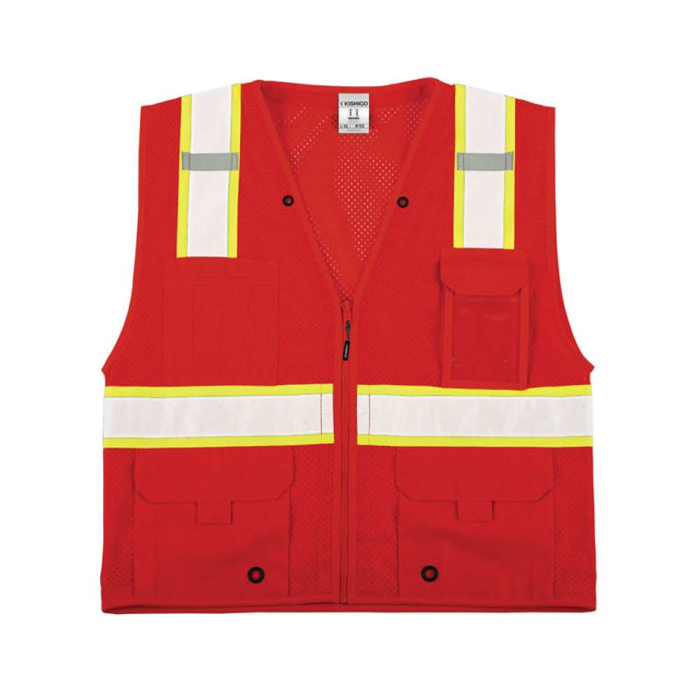 Kishigo B100 Enhanced Visibility Multi Pocket Mesh Vest [Red]