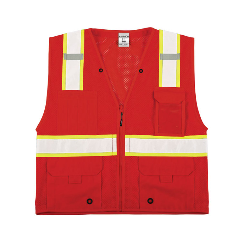 Kishigo B100 Enhanced Visibility Multi Pocket Mesh Vest [Red]
