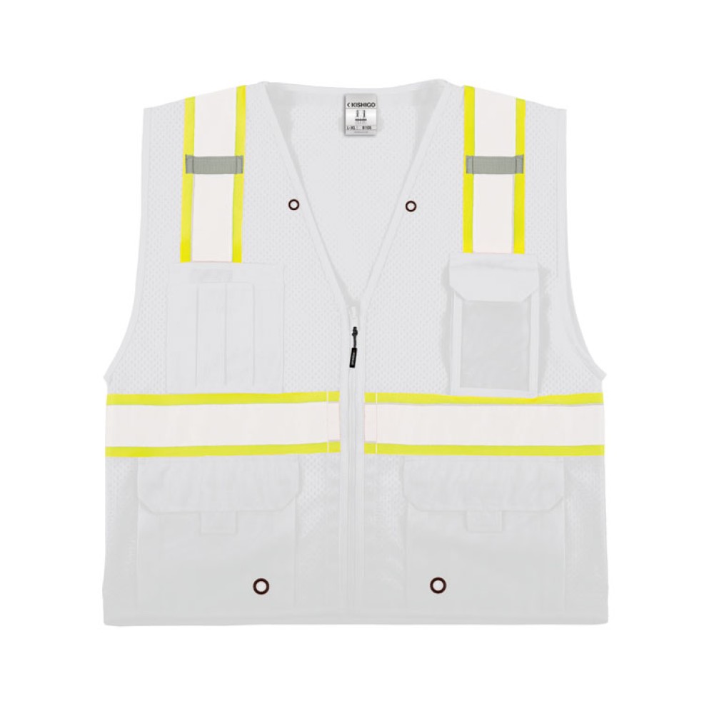 Kishigo B100 Enhanced Visibility Multi Pocket Mesh Vest [White]