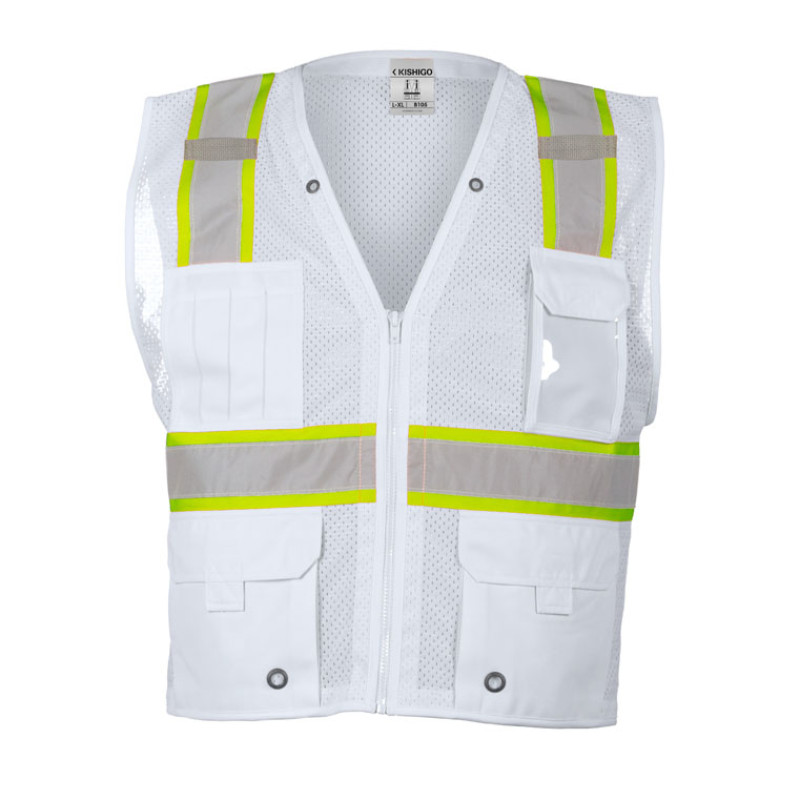Kishigo B100 Enhanced Visibility Multi Pocket Mesh Vest [White]