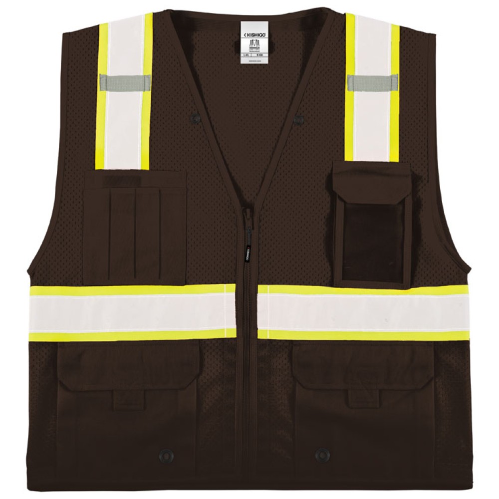 Kishigo B100 Enhanced Visibility Multi Pocket Mesh Vest [Brown]