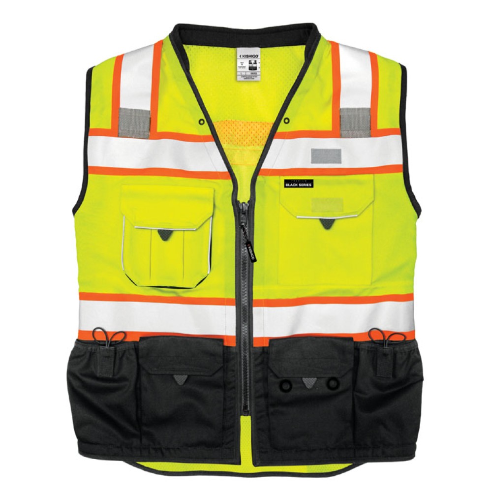 Kishigo S5002 Premium Black Series Surveyors Vest [Lime]