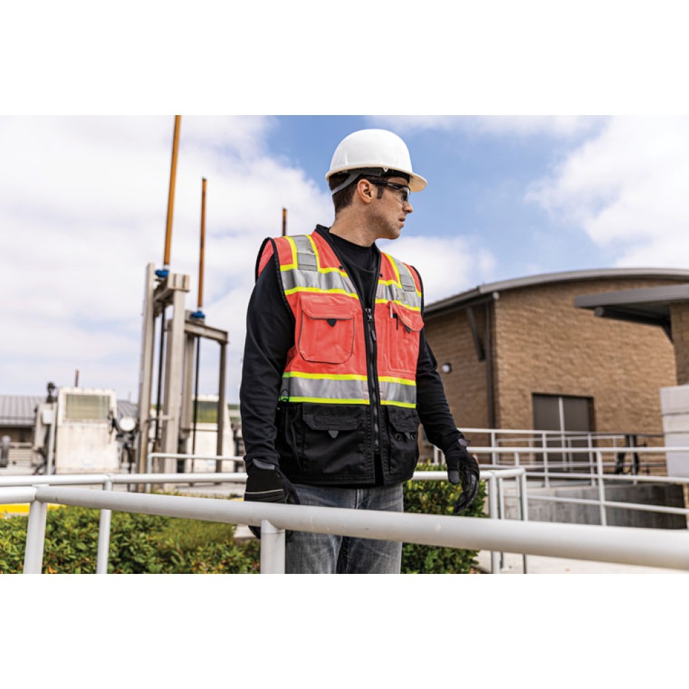 Kishigo S5002 Premium Black Series Surveyors Vest [Fluorescent Red]