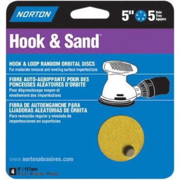 Norton Abrasives 02206 5X5 120 HOOK & SAND DISC
