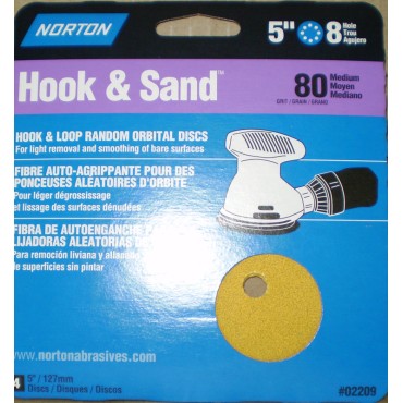 Norton Abrasives 02209 5X8 80 HOOK & SAND DISC