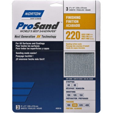 Norton Abrasives 02616 220G 3PK PROSAND SHEETS