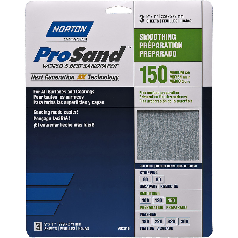 Norton Abrasives 02618 150G 3PK PROSAND SHEETS