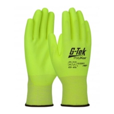 16-520HY/L G-Tek Hi-Vis Seamless Knit PolyKor Blended Gloves Polyurethane Smooth Grip - Large