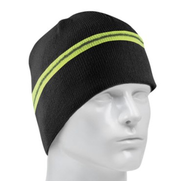 360-BEANNIE-BK Black Winter Beannie Cap with Reflective Stripe