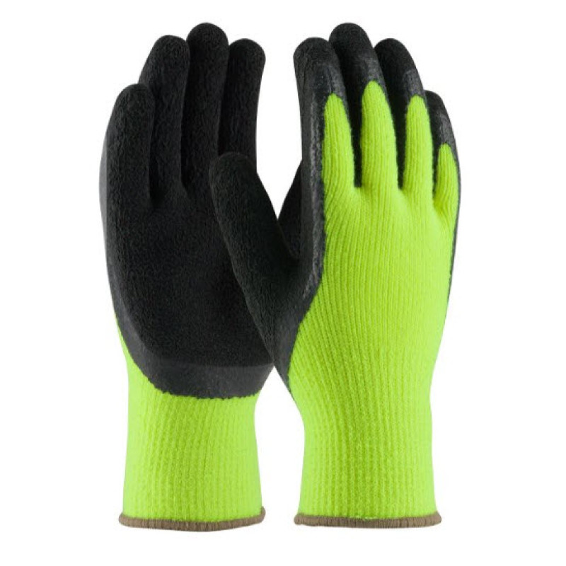 41-1420-L G-Tek Seamless Knit Hi Vis Acrylic Shell Glove Lime Yellow Black Crinkle Grip - 12 pk