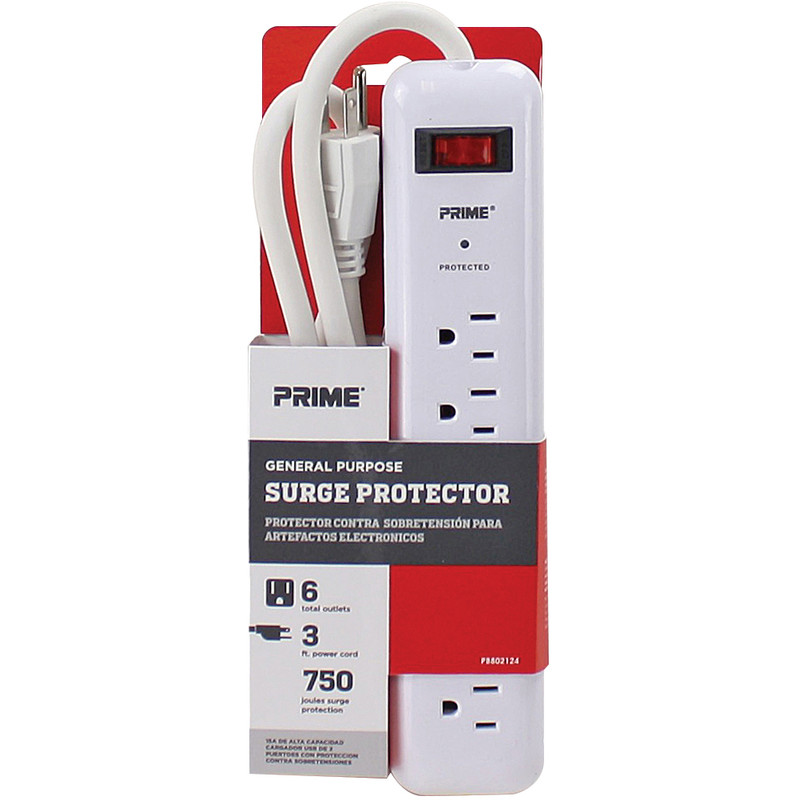 Prime Wire PB802124 3 6 SURGE STRIP     