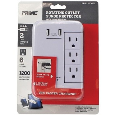 Prime Wire PBRUSB346S 6 OUTLET TAP USB   