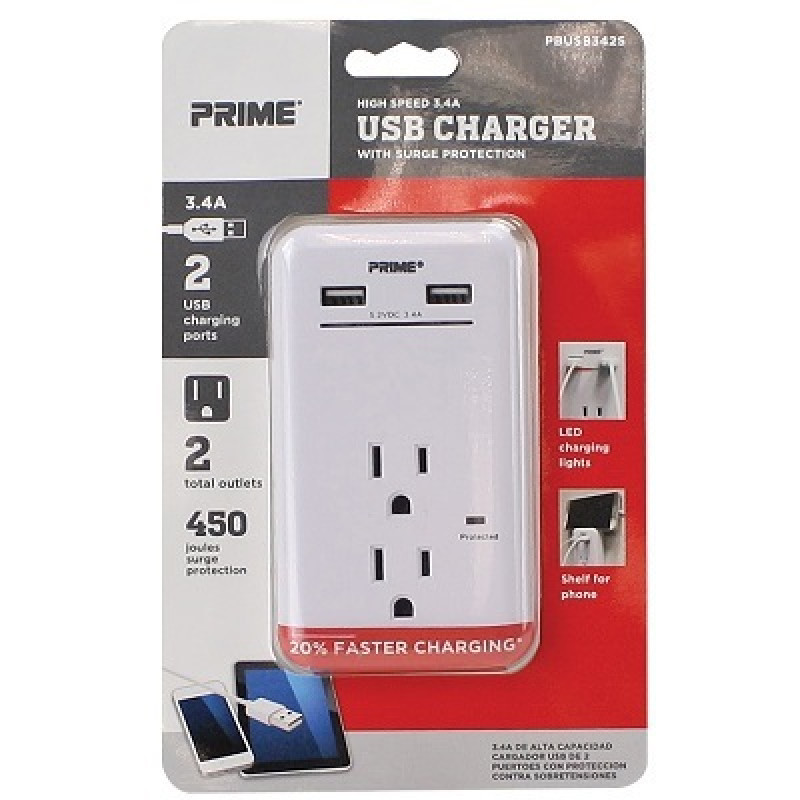 Prime Wire PBUSB342S 450J 2 SURGE TAP USB