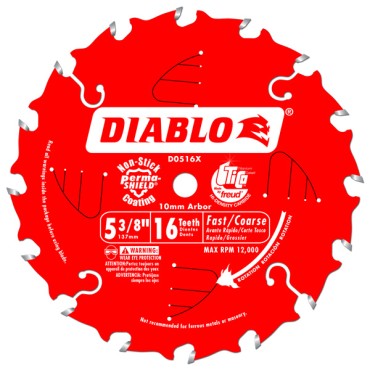 Diablo 5-3/8" x 16T Fast Cutting Cordless Trim Saw Blade With 10mm Arbor
