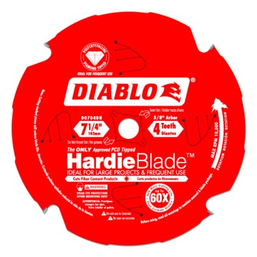 Diablo 7-1/4" x 4T x 5/8" Polycrystalline Diamond Tipped Hardie Fiber Cement Saw Blade