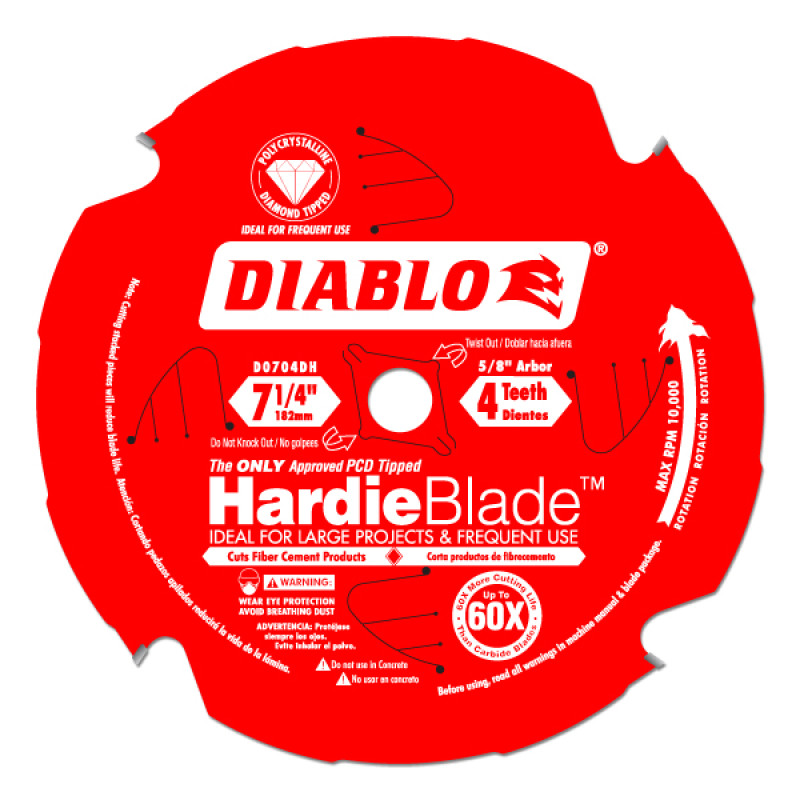 Diablo 7-1/4" x 4T x 5/8" Polycrystalline Diamond Tipped Hardie Fiber Cement Saw Blade