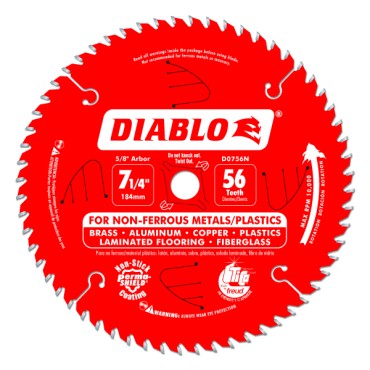 Diablo 7-1/4" x 56T x 5/8" Non-ferrous Metal And Plastic Cutting Saw Blade