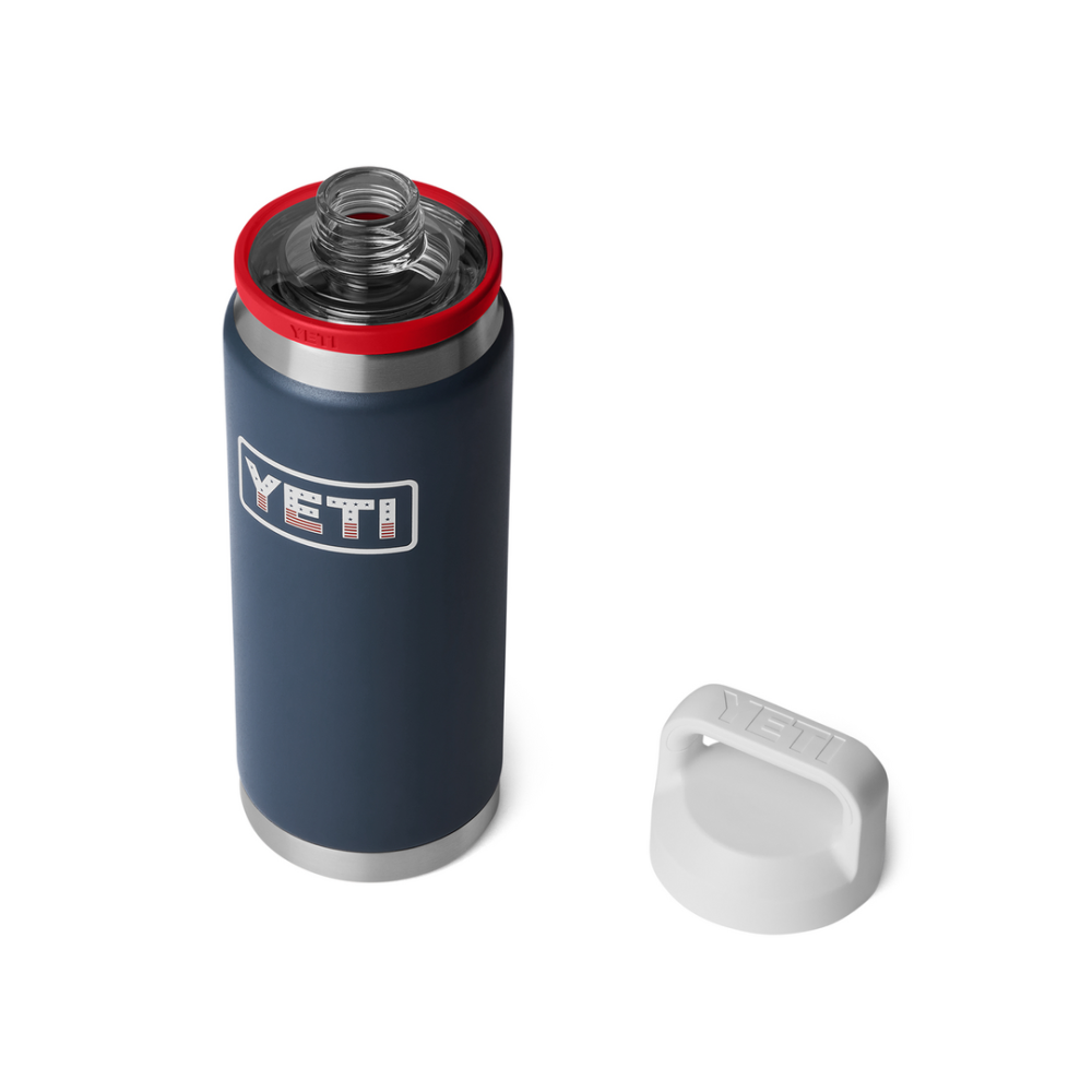 YETI Rambler 26 Oz Bottle Chug Navy/White/Rescue Red Badge